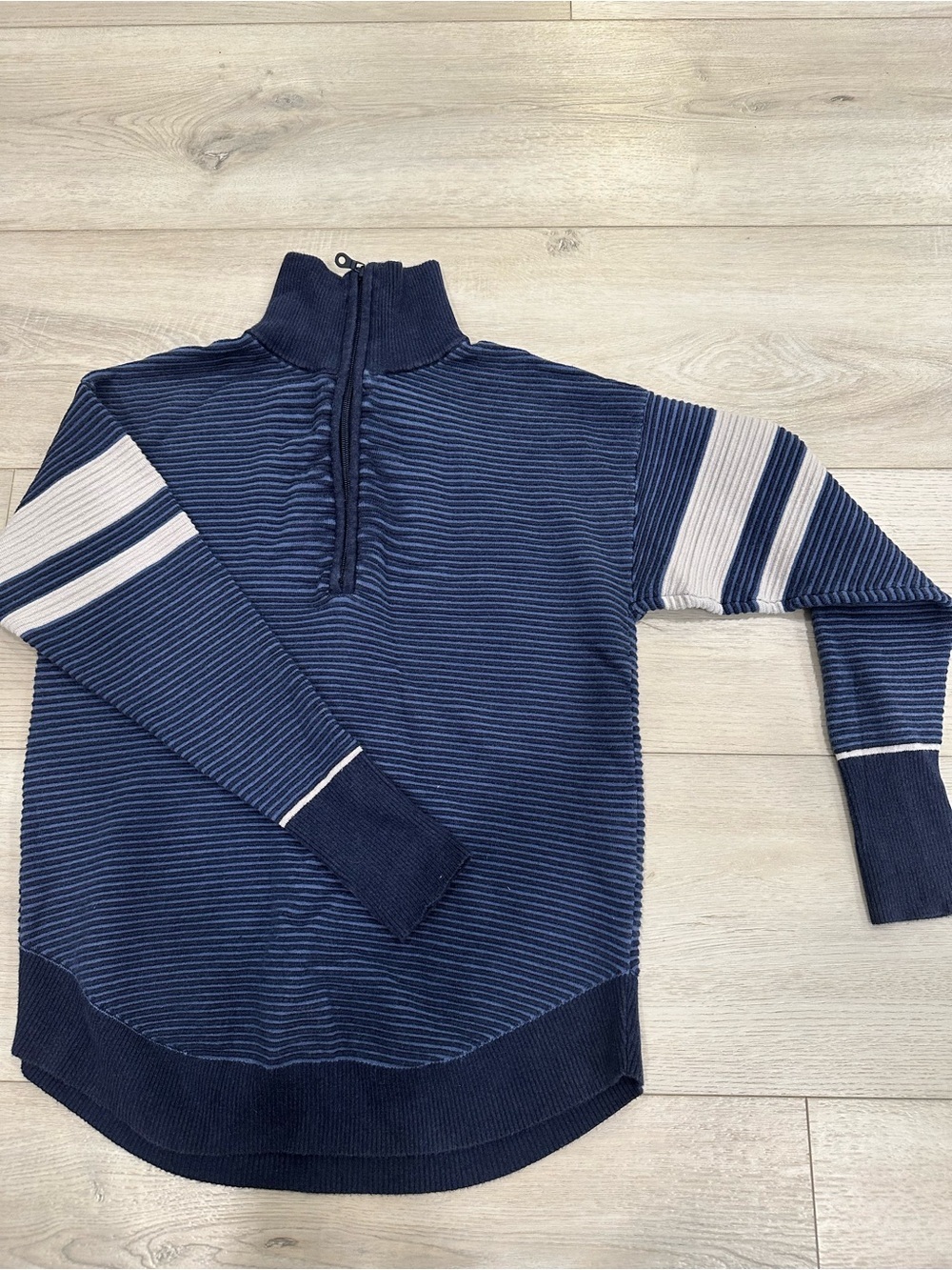 OFFLINE by Aerie Navy Striped Quarter Zip Ribbed Sweater XS